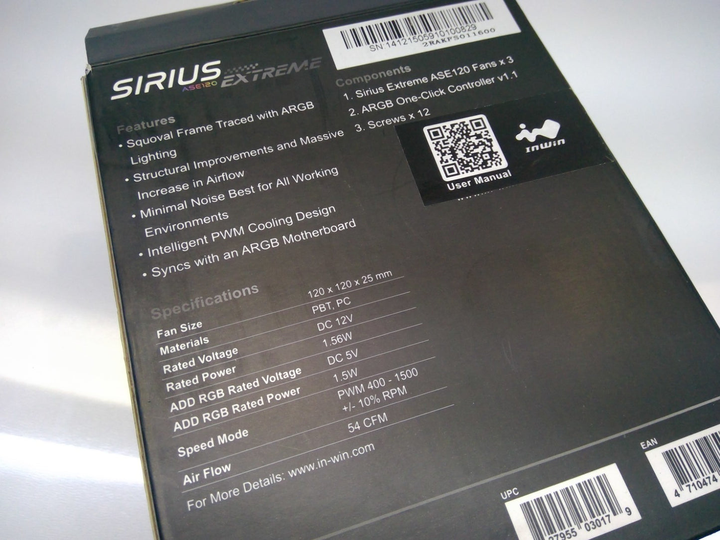 IN WIN Kit of 3 Sirius ASE120 Extreme RGB Fans 120mm ARGB Controller Black