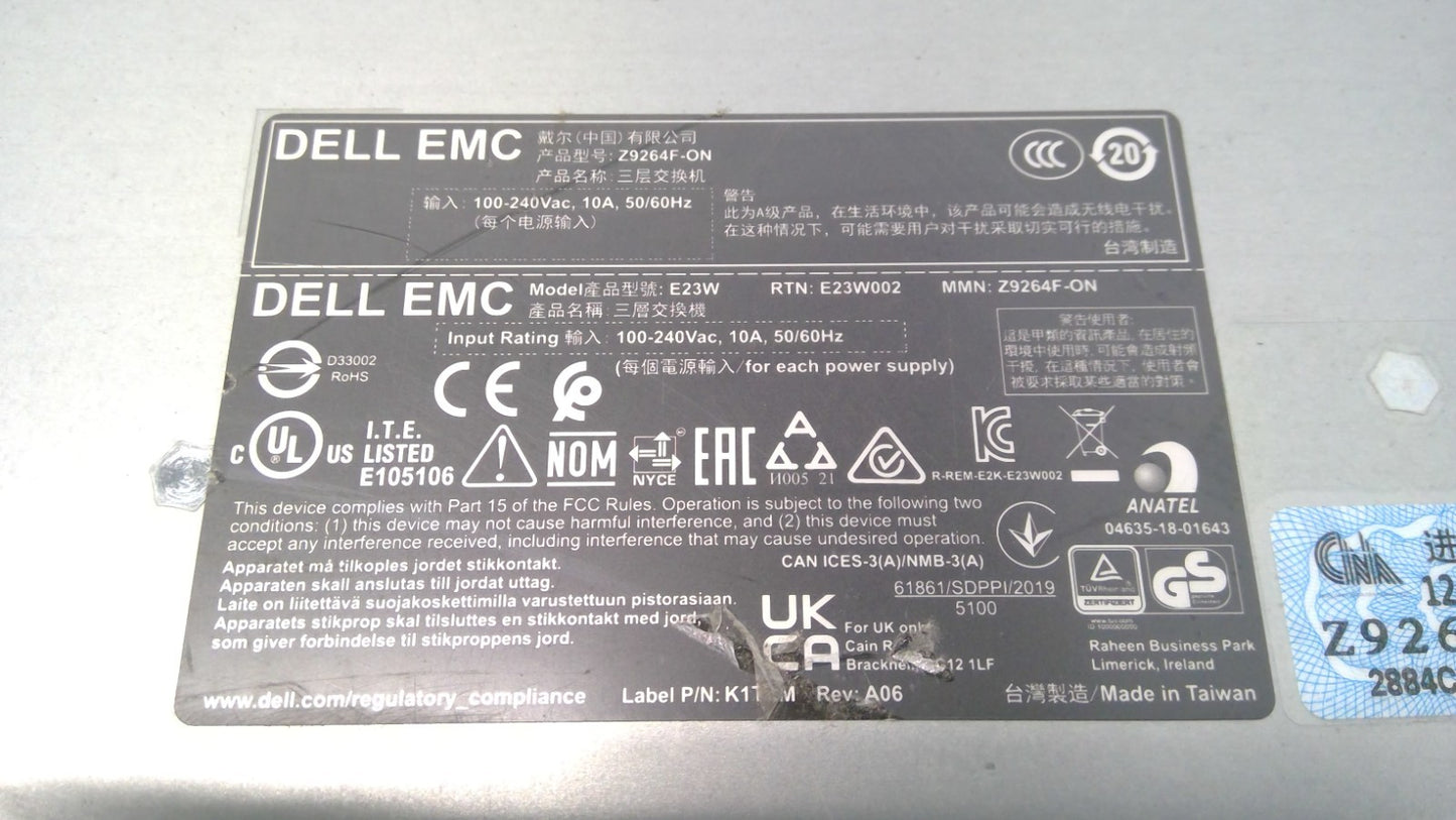 Dell EMC PowerSwitch Z9264F-ON 64x 100GbE QSFP28 2xPSU 4X FAN Switch