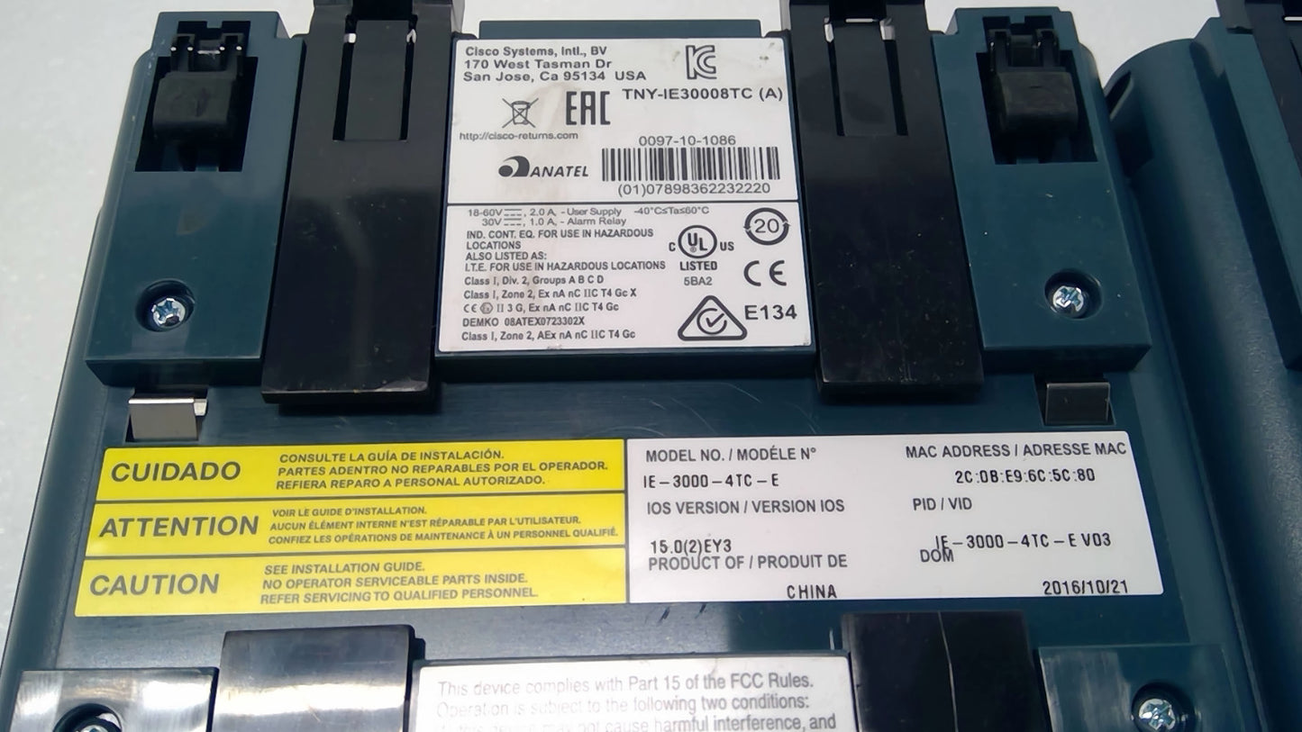 Cisco IE-3000-4TC-E Industrial Ethernet 3000 4-PORT Base Switch w/ PWR-IE3000 AC