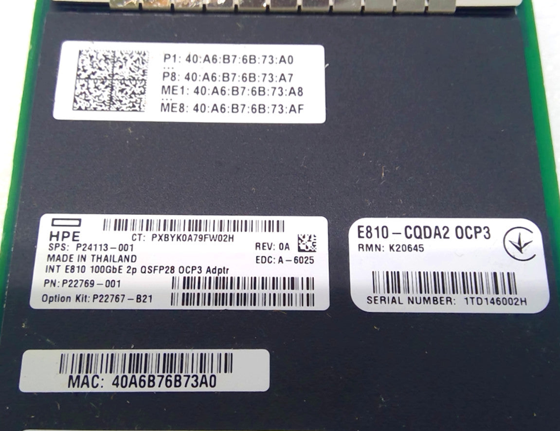 P22769-001 HPE E810-CQDA2 Ethernet 100GB 2-port QSFP28 OCP3 Network Adapter Card