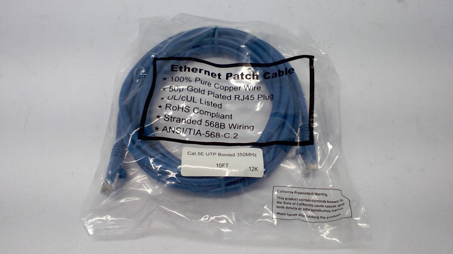 NEW Cat5e Ethernet Patch Cable RJ45 Internet Cable BLUE - 10 feet