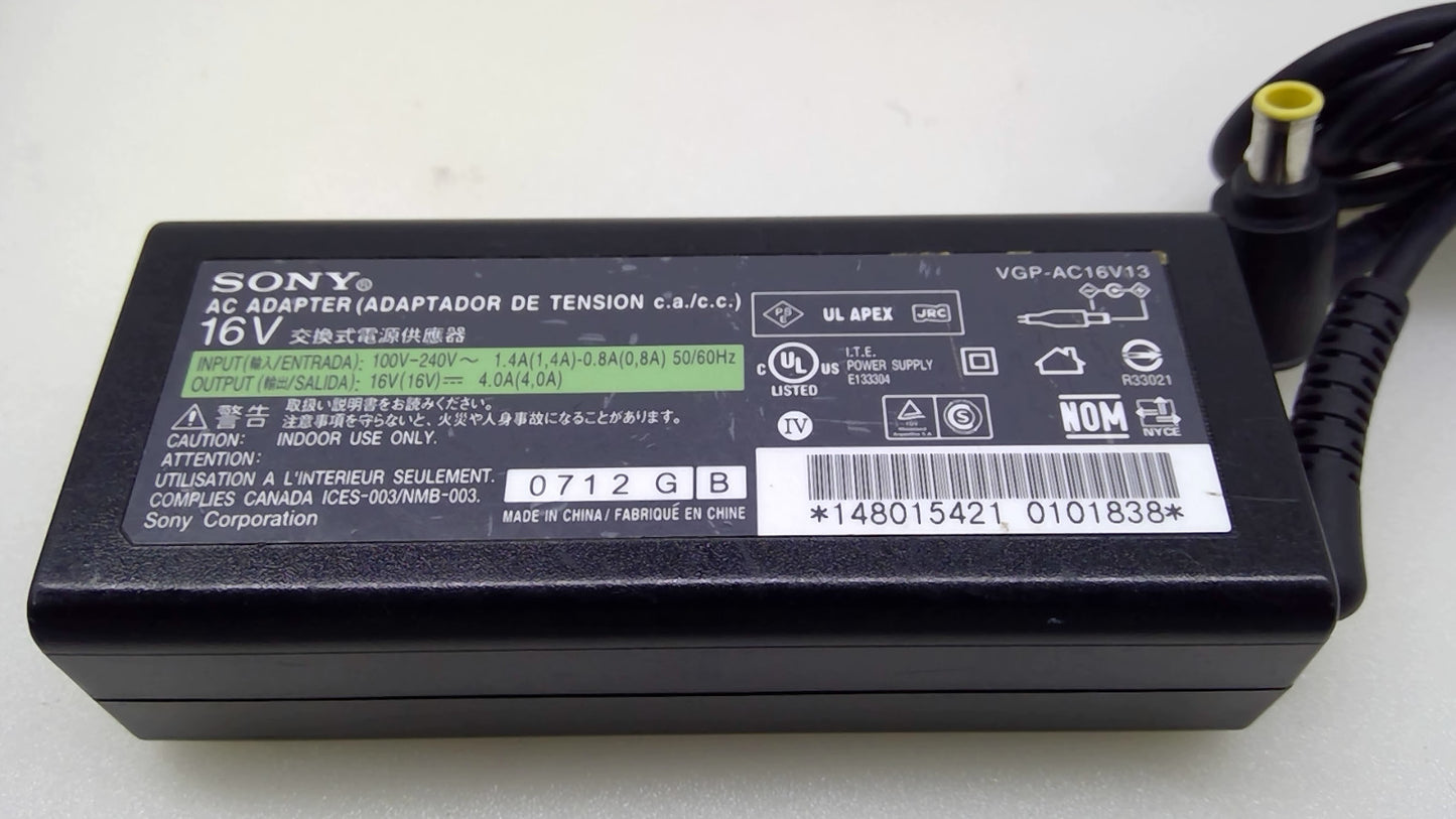 Genuine Sony VGP-AC16V8 VGP-AC16V13 ADP-64CB 16V 4A VAIO AC Adapter