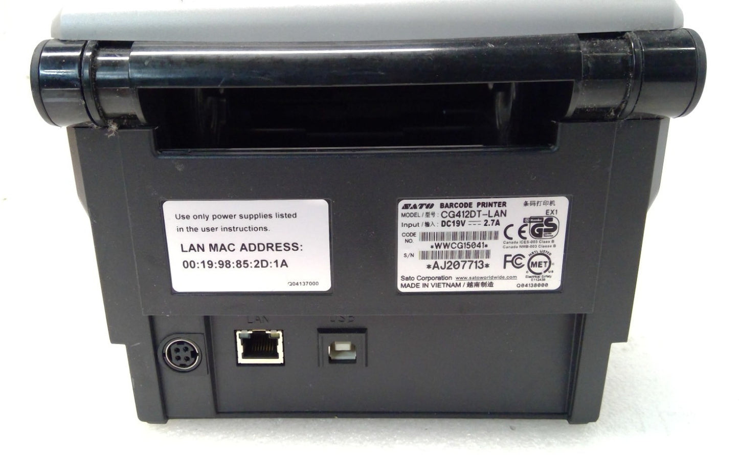 SATO CG412DT Direct Thermal Barcode Label Printer USB LAN CG412DT-LAN /NO AC