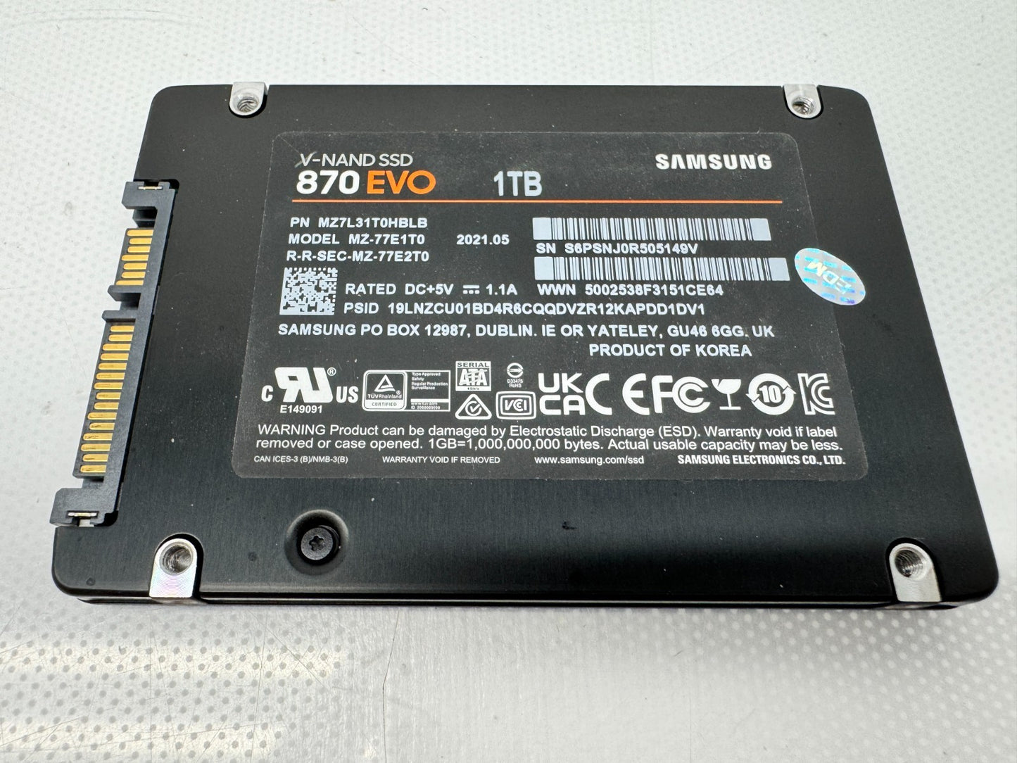 Samsung 870 EVO 1TB 2.5" MZ-77E1T0 V-NAND SSD Internal SSD