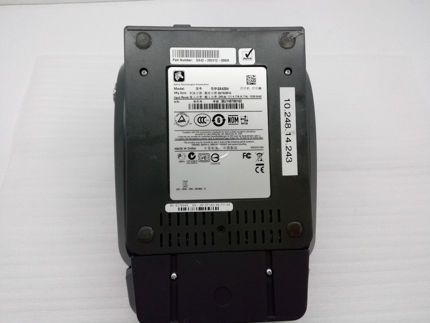 Zebra GX420RX Thermal Printer Barcode Shipping Printer w/ Cutter NO AC ADAPTER
