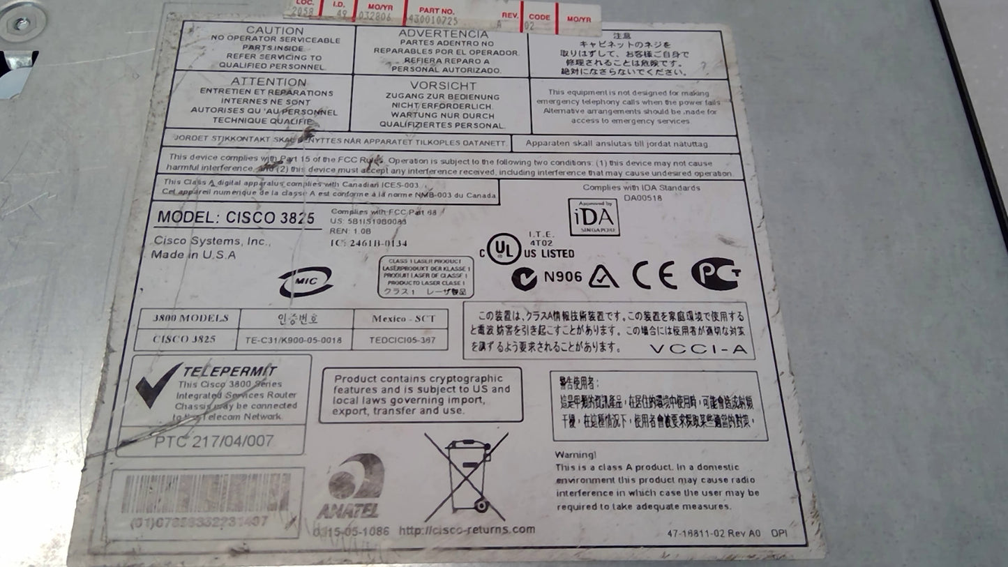 CISCO 3825 GIGABIT VOICE SECURITY ROUTER ios-15.1 CME-8.5 CISCO3825 3825 *READ*