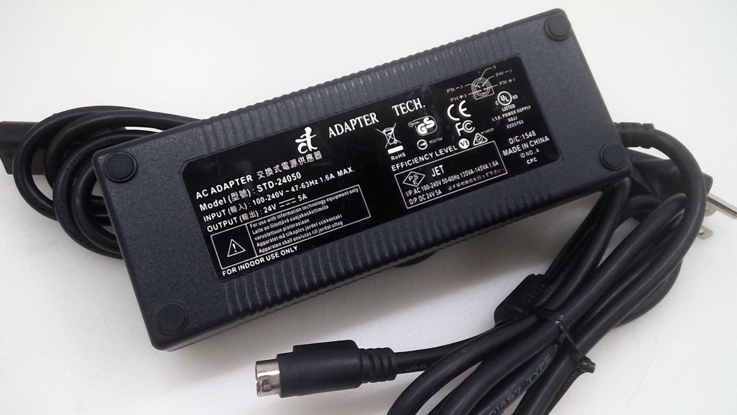 Genuine Adapter Tech STD-24050 AC Adapter 24V 5A Power Supply 4-Pin Black