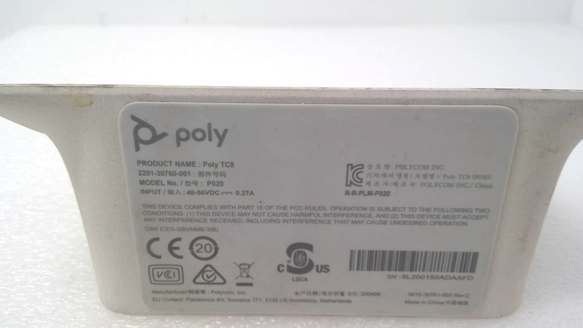 Poly TC8 P020 8" Touchscreen Video Conferencing Room Controller