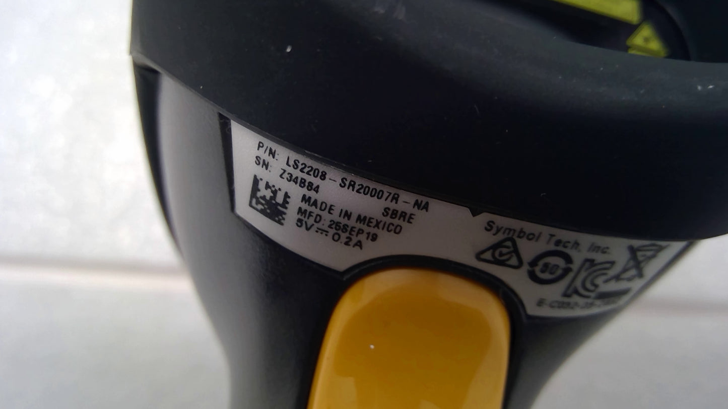 Symbol Barcode Scanner Black LS2208-SR20007R Handheld Laser USB With Stand