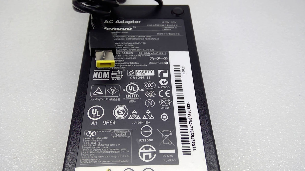 Genuine OEM Lenovo 170W 20V 8.5A Yellow Tip AC Adapter 0A36227 45N0113