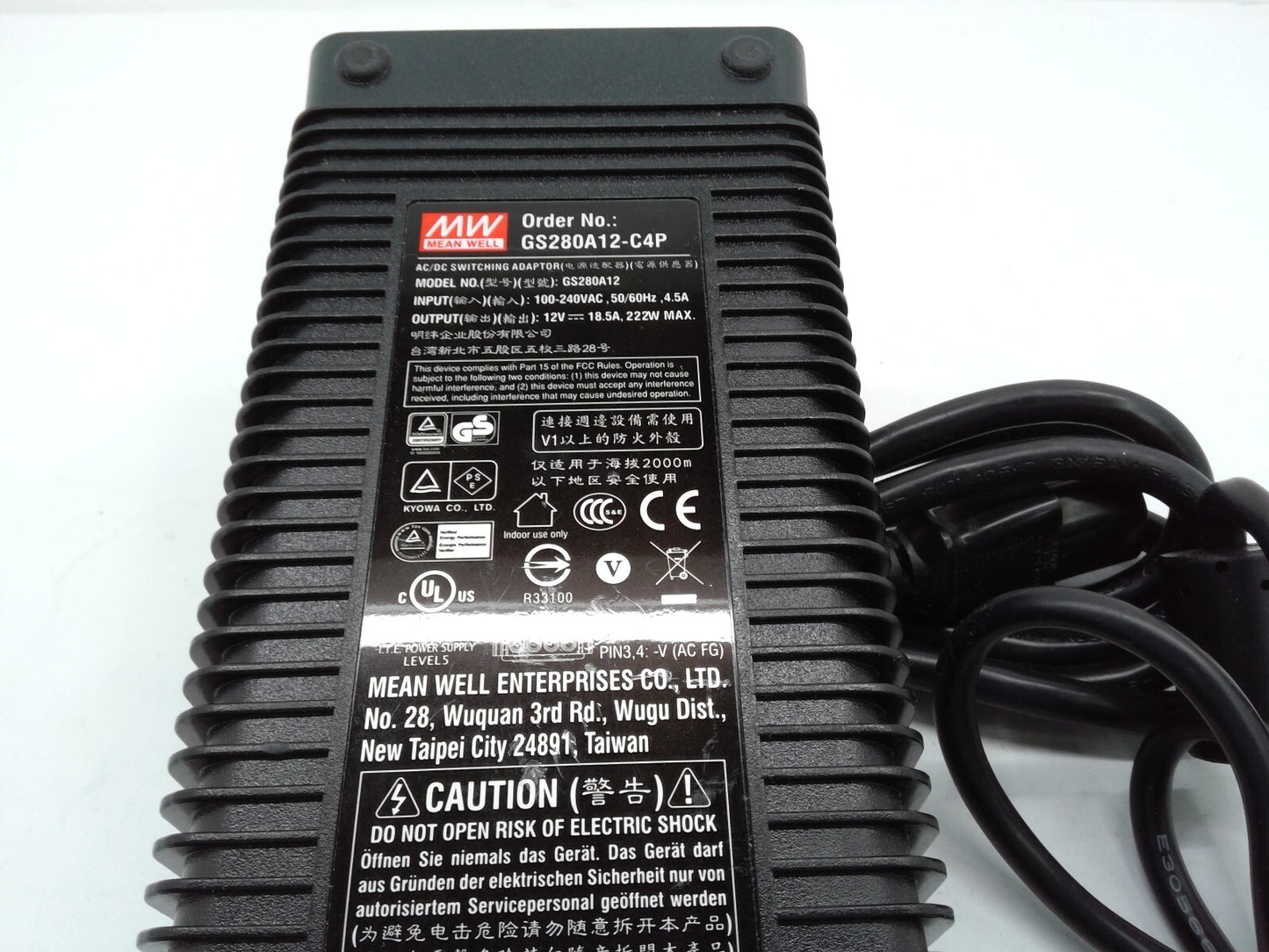 Mean Well GS280A12-C4P 12V 18.5A 222W 4 PIN AC/DC Switching Adapter