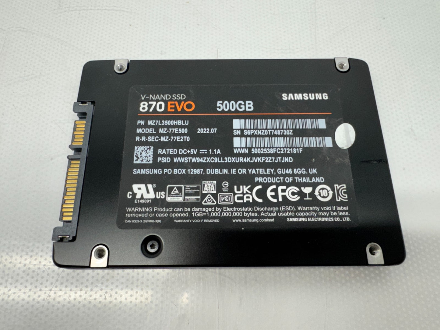 Samsung 870 EVO 500GB 2.5" MZ7L3500HBLU V-NAND SSD Internal SSD