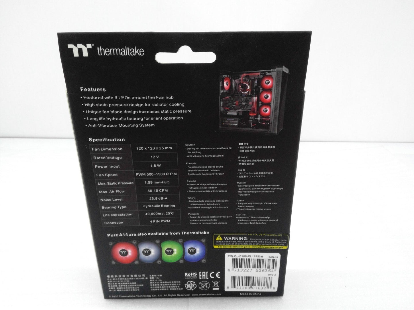 NEW Thermaltake Pure A12 LED Red Radiator Fan CL-F109-PL12RE-B