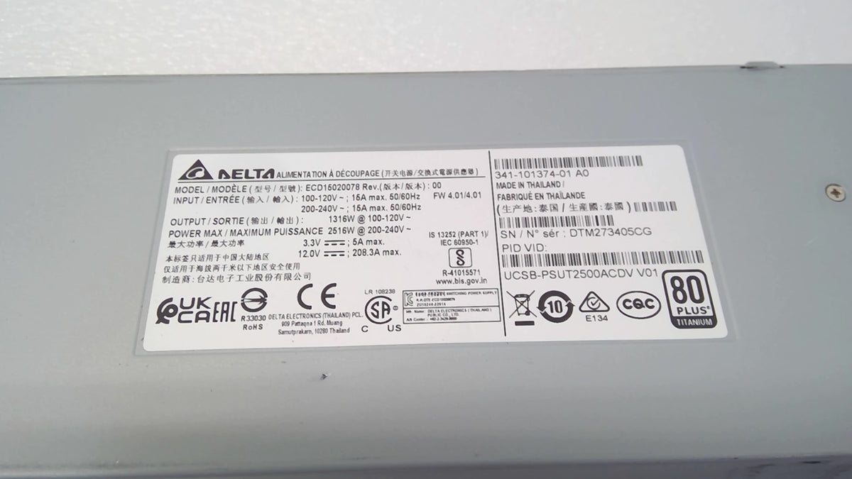 Genuine Cisco UCSB-PSUT2500ACDV 2500W Titanium Power Supply UCS 5108 Chassis PSU