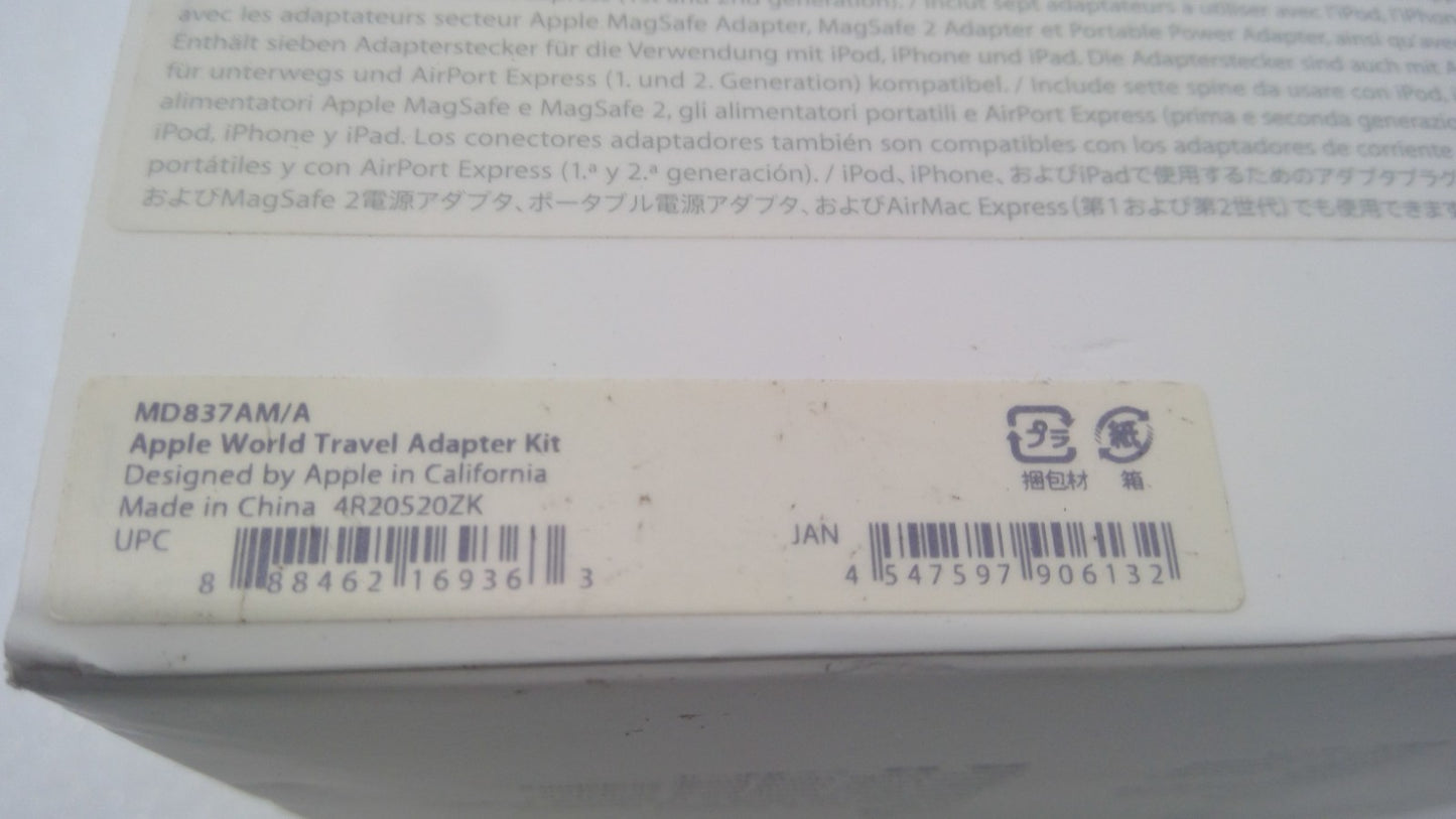 Open Box Apple World Travel Adapter Kit MD837AM/A White