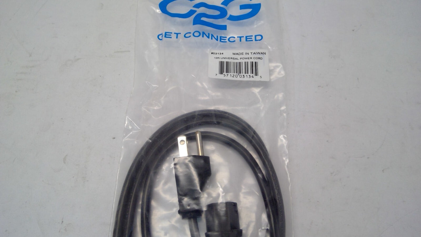 x10 C2G 10ft(3.04m) 18 AWG Universal Power Cord, NEMA 5-15P to IEC320C13 #03134