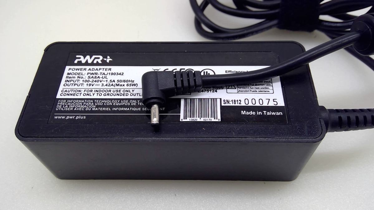 PWR+ 65W AC Adapter SA8A-UL 19V 3.42A 3.0x1.1mm Right Angle Tip