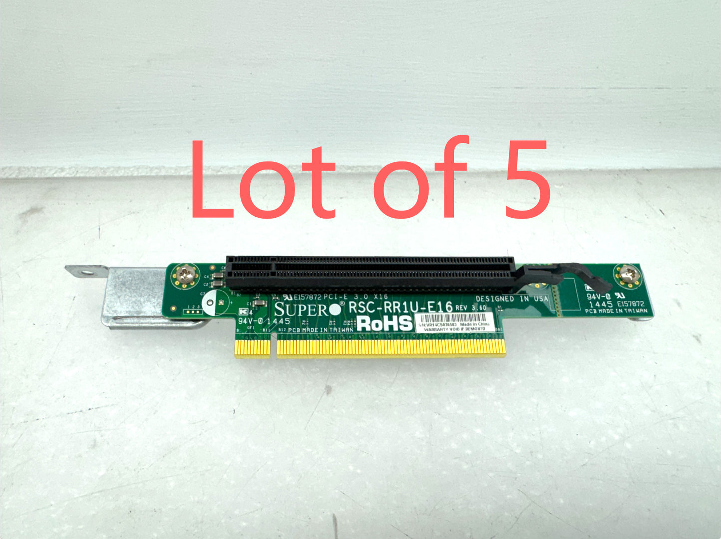Lot of5 Supermicro RSC-RR1U-E16 1U PCIe x16 Right-Angle Riser Card Metal Bracket