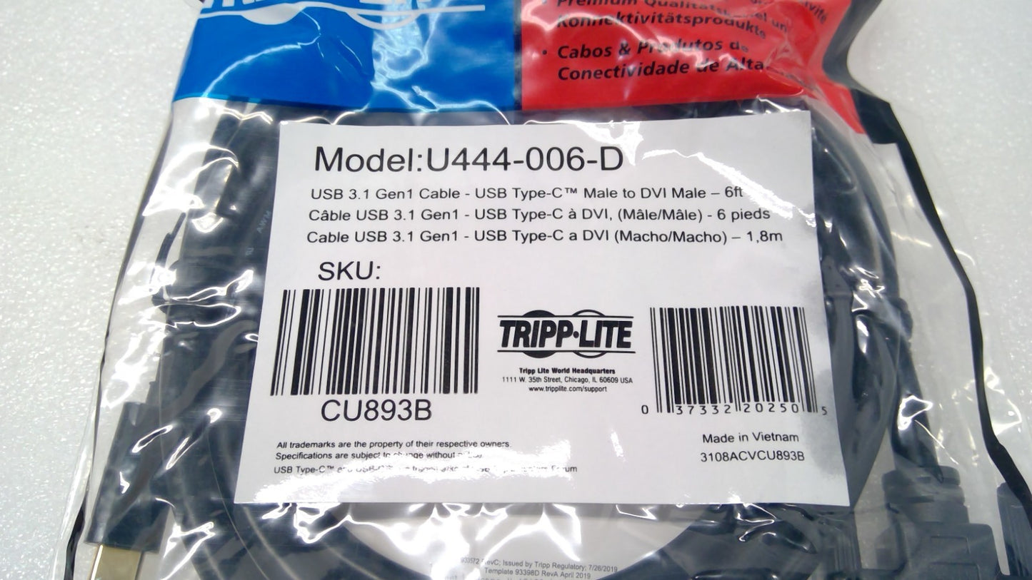LOT OF 10 TRIPP-LITE USB 3.2 Gen 1 Type C M to DVI M Cable Model: U444-006-D 6ft