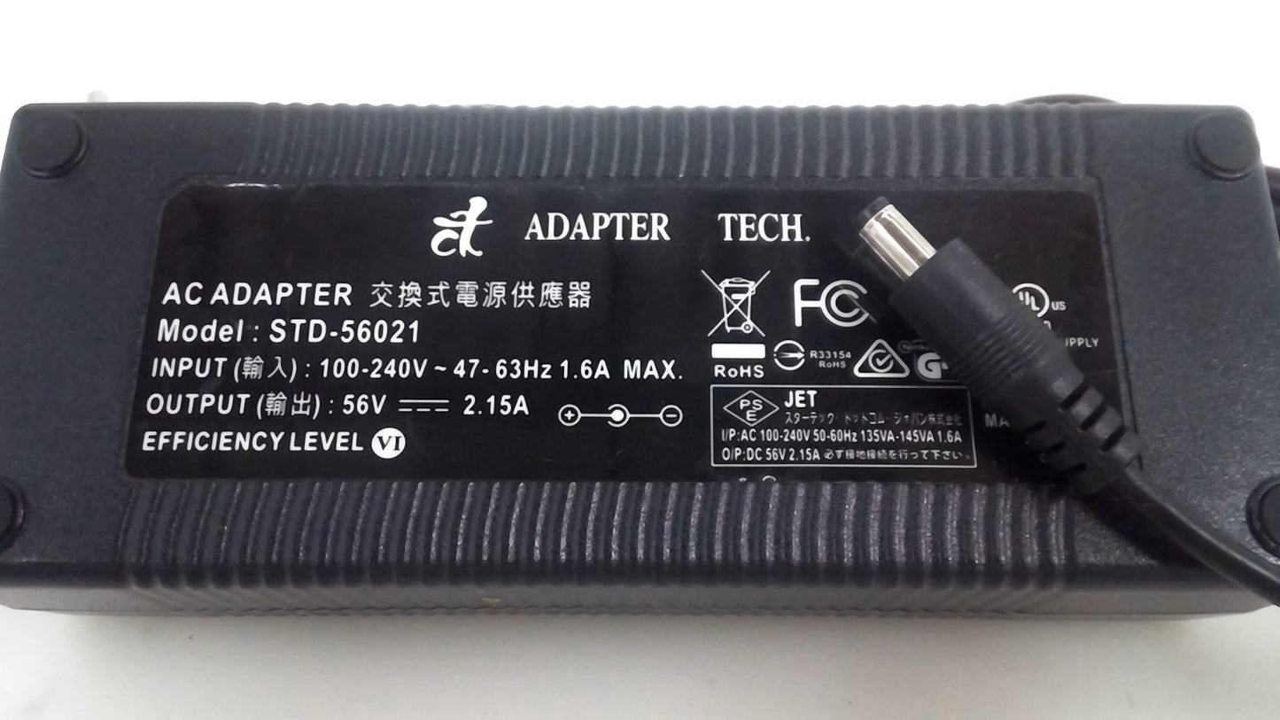 ADAPTER TECH. STD-56021 5.5*2.5mm 56V 2.15A Power Supply Adapter Charger