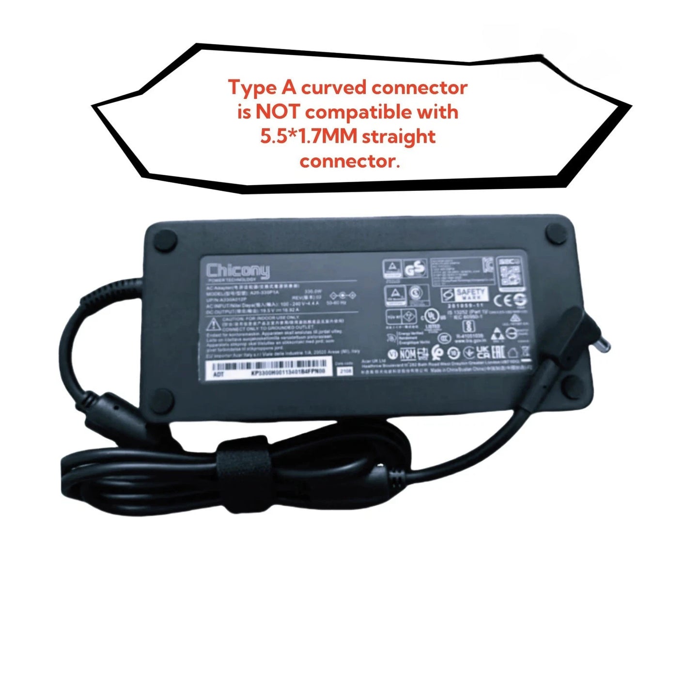 Geniune Chicony A20-330P1A 330W MSI Raider GE76 17.3" 12UHS i7-12700H Charger