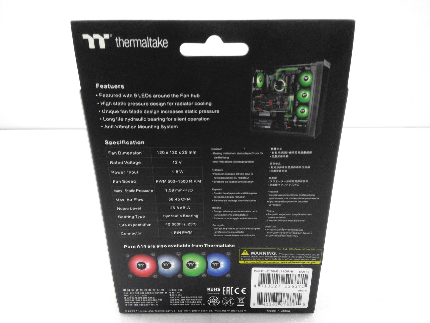 New Thermaltake Pure A12 LED Green Radiator Fan single CL-F109-PL12GR-B