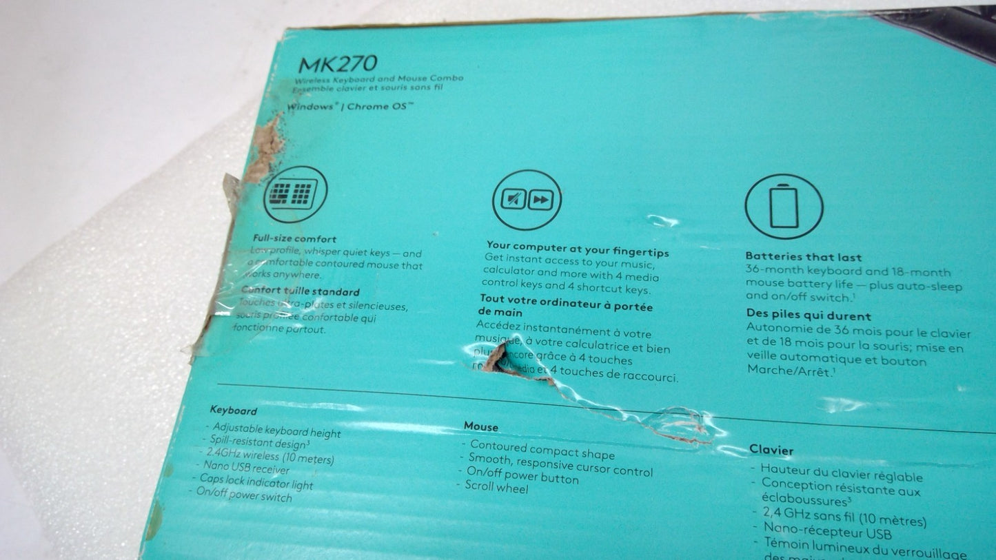 New Logitech MK270 Wireless Keyboard Mouse Combo 920-004536