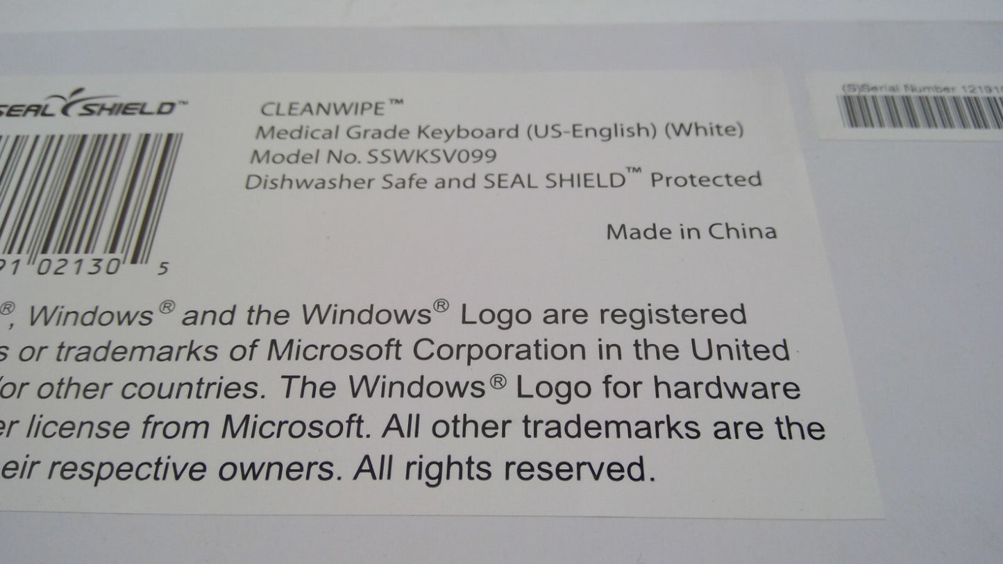 SEAL SHILD SSWKSV099 Cleanwipe Waterproof keyboard QWERTY Medical Grade Keyboard