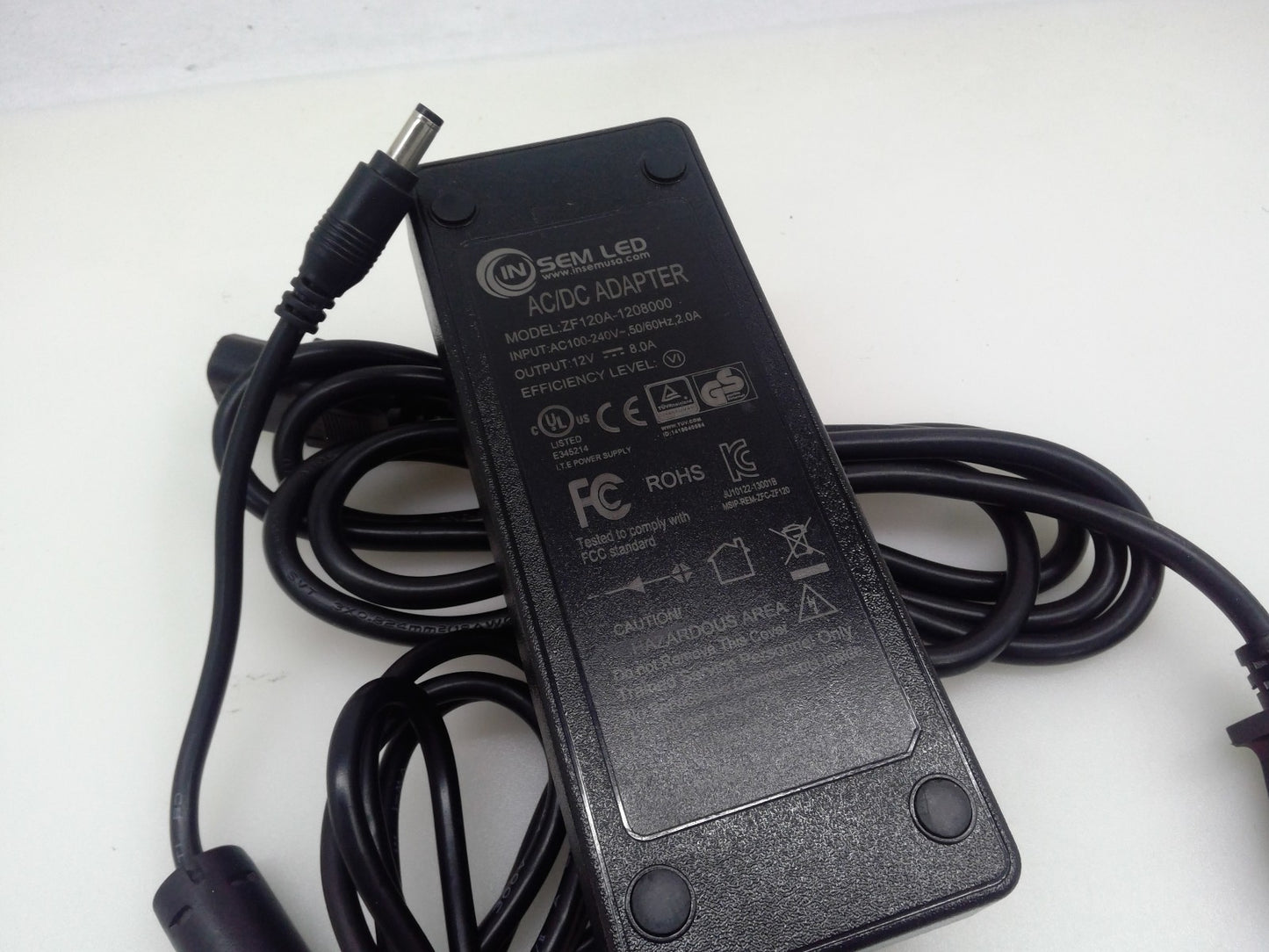 12V 8.0A AC/DC Adapter with Barrel Tip For Model: ZF120A-1208000 ZF120A1208000