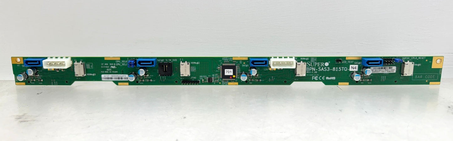 Supermicro NVMe/SATA/SAS drive bays 1U NVMe Backplane BPN-SAS3-815TQ-N4