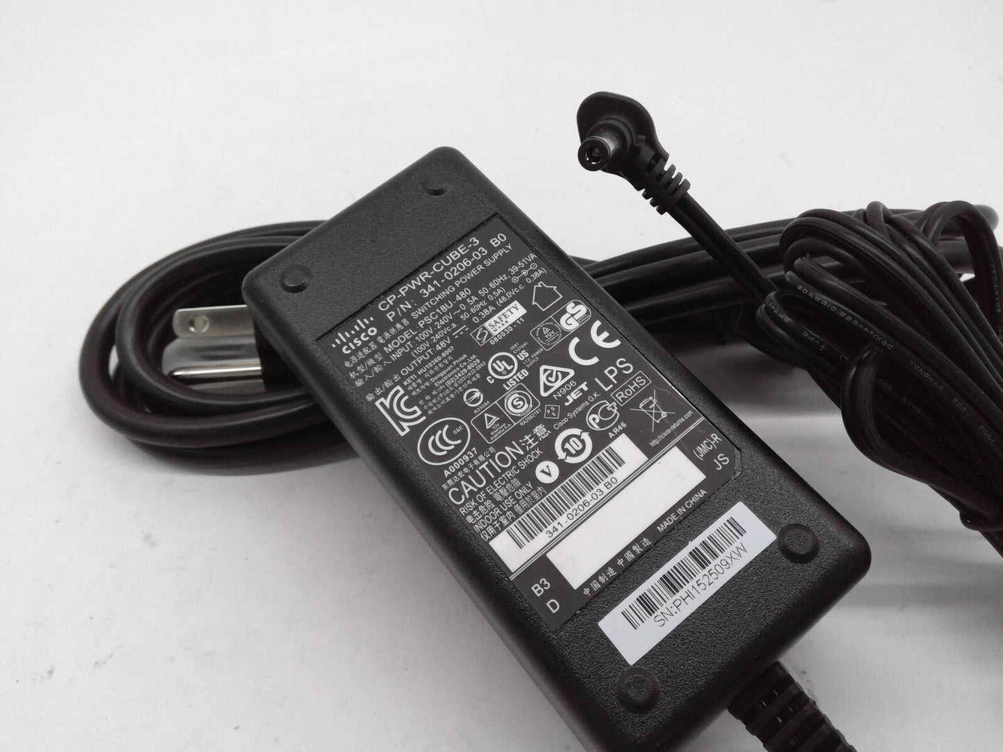 Cisco 341-0206-03 B0 PSC18U-480 AC Adapter 48VDC 0.38A 50VA 5.5/2.5mm Tip