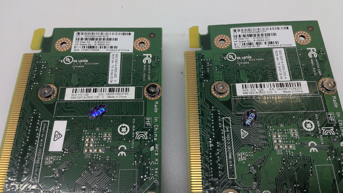 Lot of 2 HP NVIDIA NVS 310 1 GB Dual DisplayPort Graphics Card 818243-001 Low