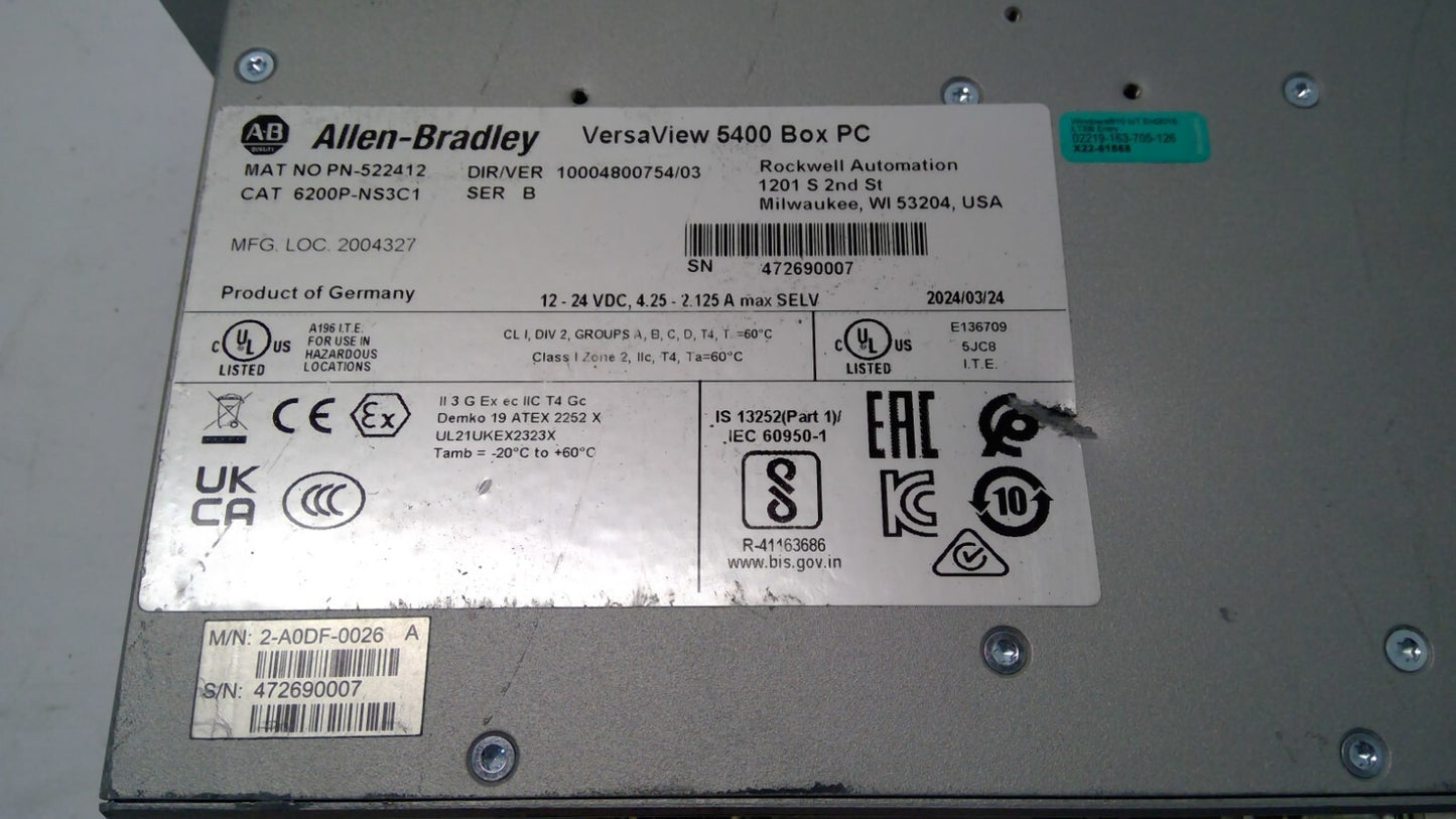 ALLEN BRADLEY VERSAVIEW 5400 Box PC, 6200P-NS3C1 Industrial Computer