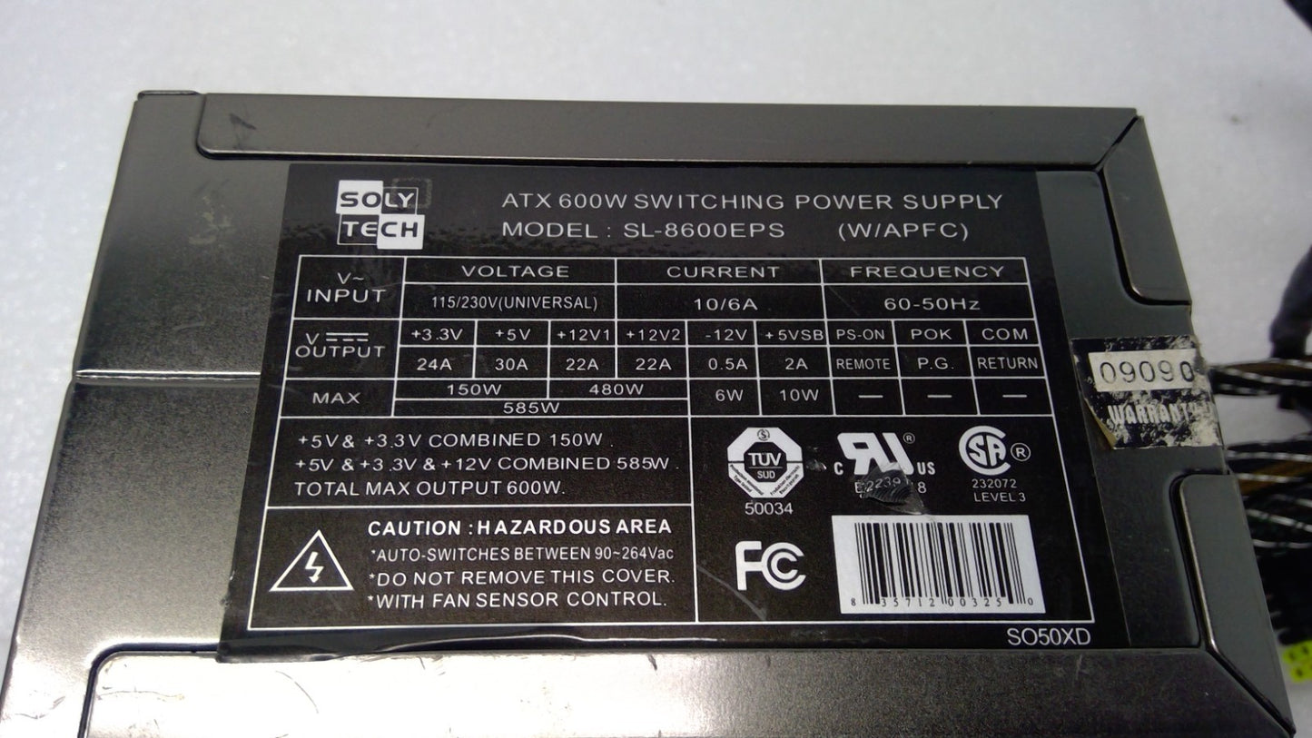 Solytech 600W ATX Power Supply Desktop PC PSU SL-8600EPS