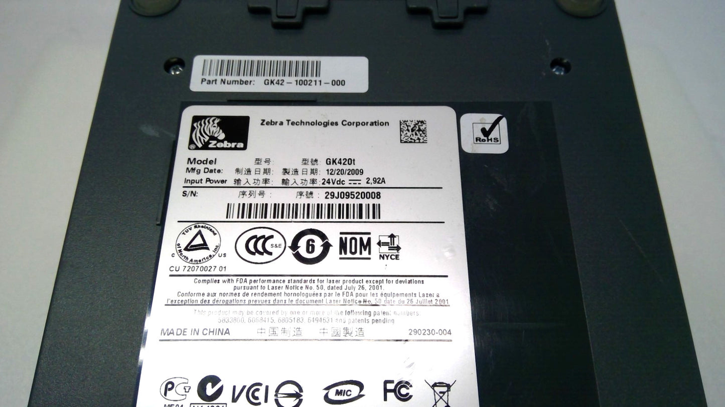 Zebra GK420t Thermal Transfer Desktop Label Printer GK42-100211-000