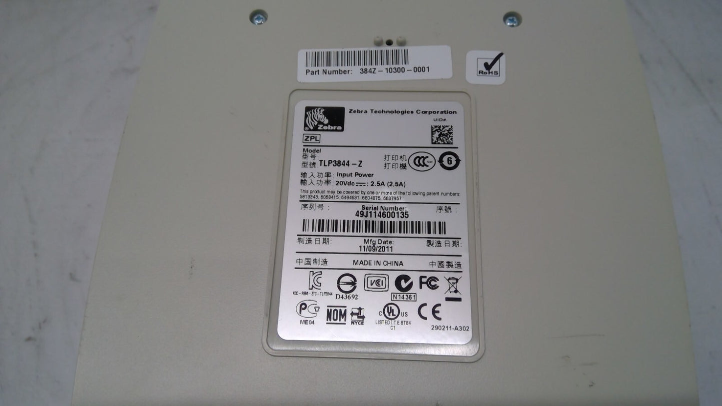 Zebra TLP 3844-Z Thermal Label Printer - 384Z-10300-0001 NO POWER SUPPLY *READ*