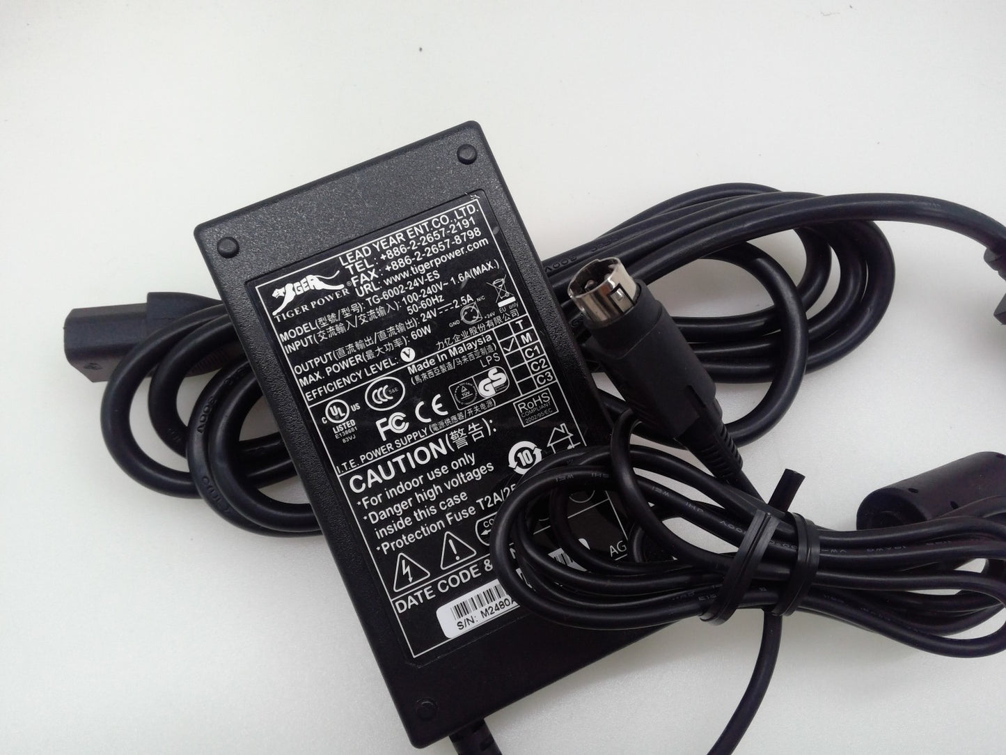 Tiger Power TG-6002-24V-ES Ac Adapter for TPS A760 Thermal Printer 24V=2.5A