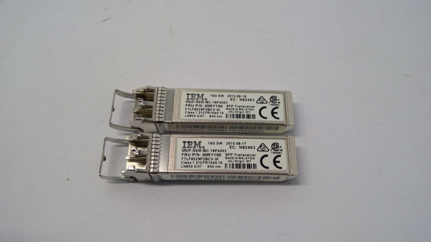 Lot of 2 IBM 00RY190  16Gb SW SFP+ FC Transceiver  Finisar
