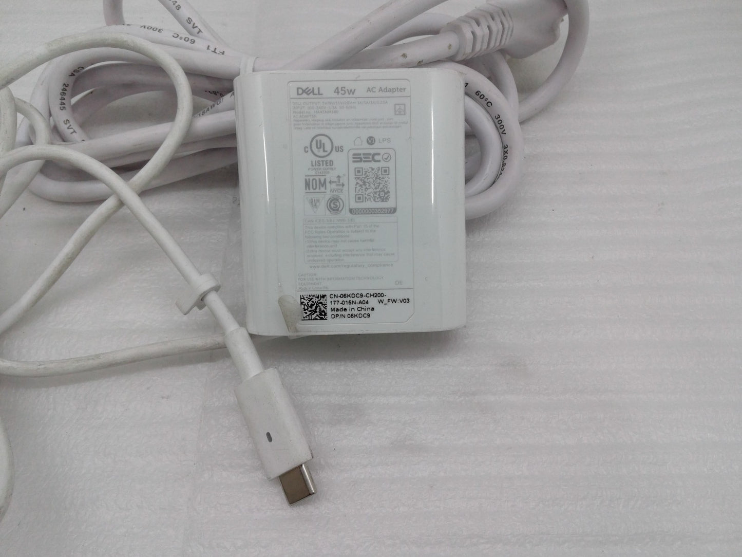 Genuine Dell 45W USB C/ TYPE C Laptop Charger Ac Adapter HA45NM180 White