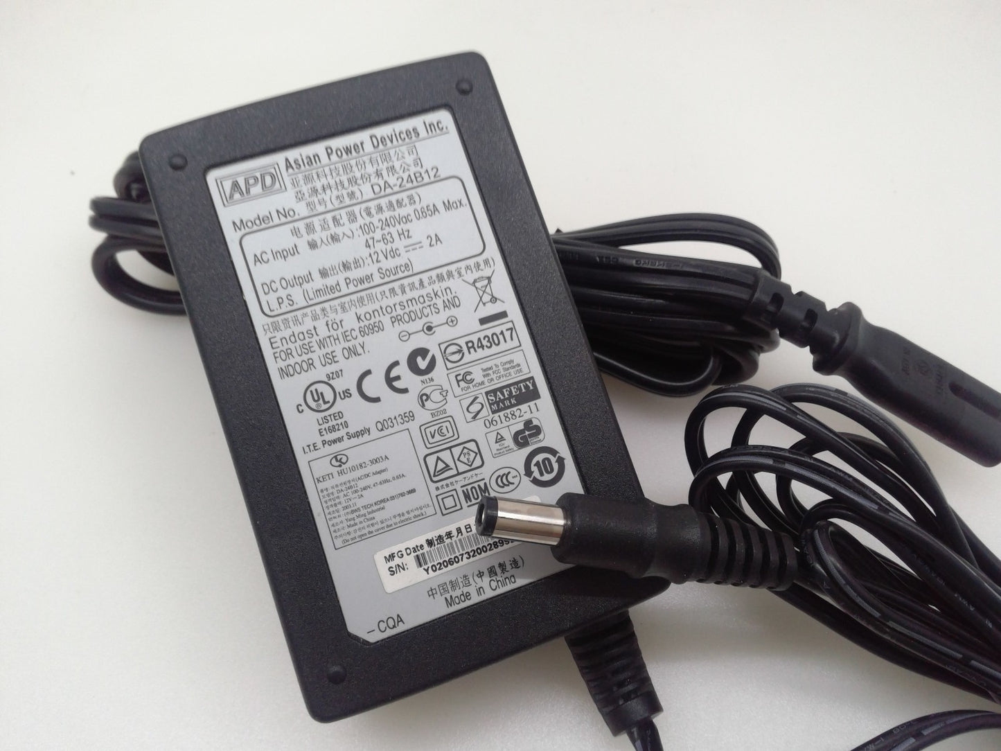 Genuine APD 24W 12V 2A AC Adapter DA-24B12 DA-24F12 WA-24F12 Power Supply