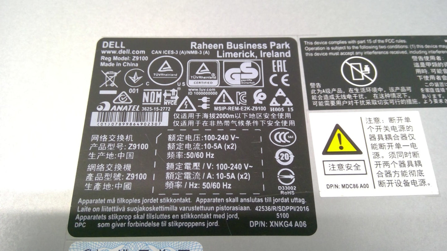 Dell Z9100-ON 32 Port 100GbE QSFP28 SONIC ONIE F2B Ethernet Switch 2x 10GB SFP+