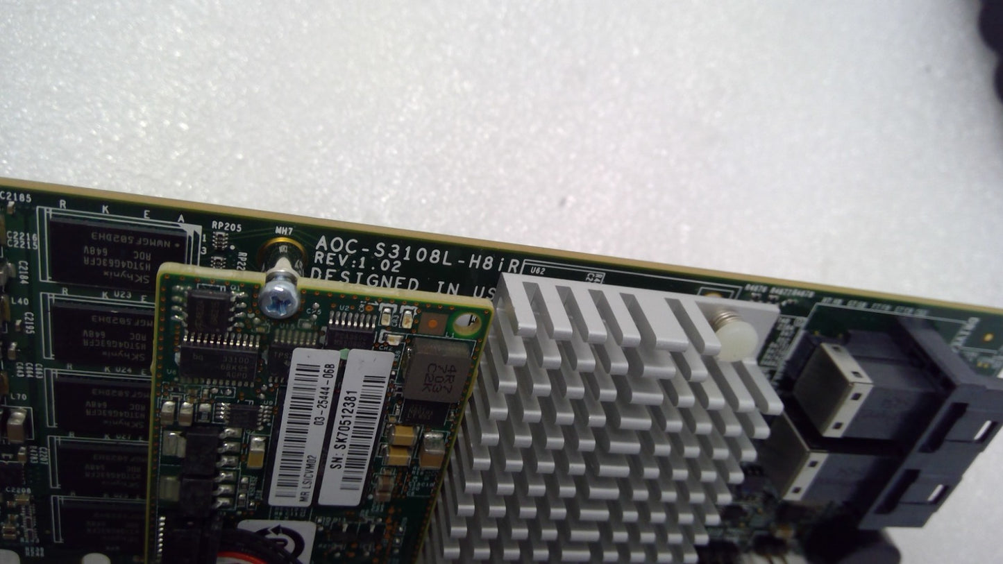 Supermicro AOC-S3108L-H8IR 8 Port 12Gbp PCI-e Raid Card w/Battery