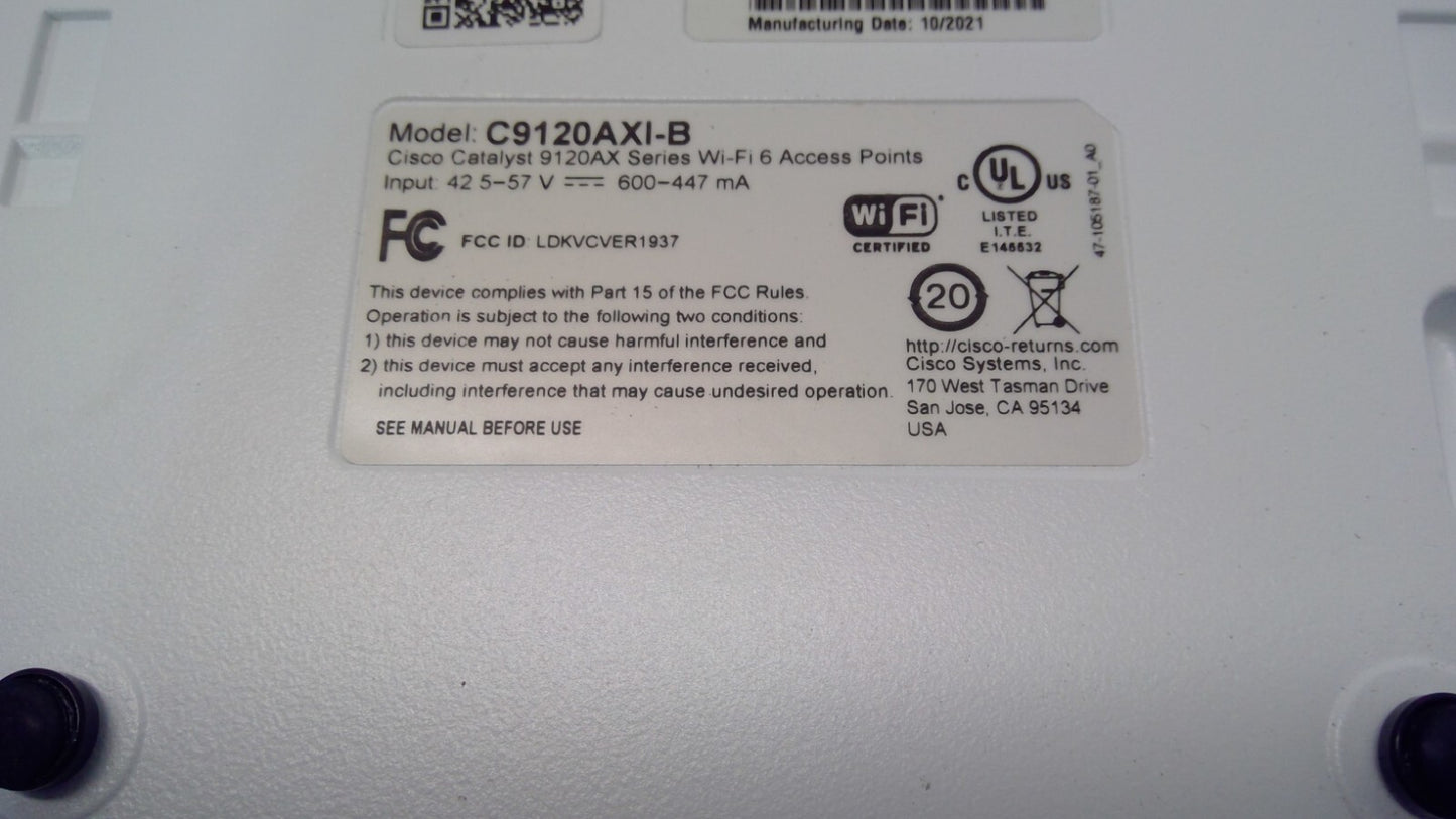 Cisco Catalyst C9120AXI-B 802.11ax Wi-Fi 6 Wireless Access Point Used