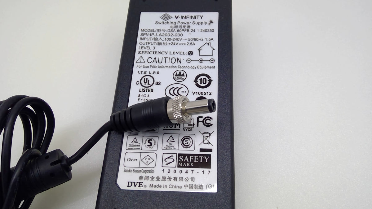 V-Infinity 60W 24V 2.5A Adapter DSA-60PFB-24 Locking Plug for Lightspeed