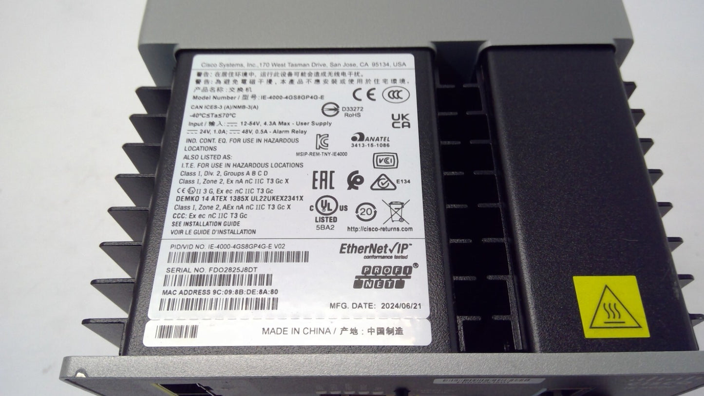 Cisco IE-4000-4GS8GP4G-E v02 Industrial Ethernet 4000 Switch EtherNet/IP