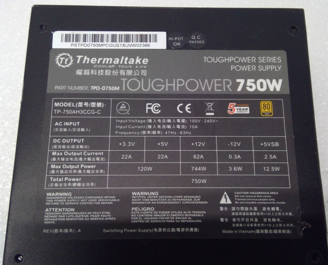 Thermaltake Toughpower 80 PLUS Gold 750W Semi Modular ATX Power Supply TPD-0750M