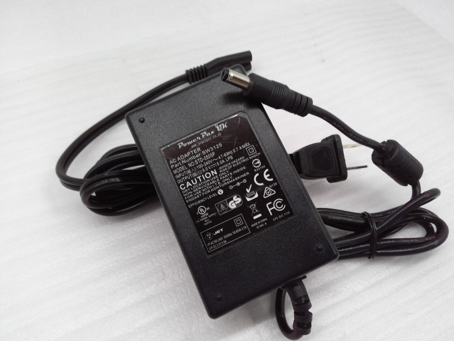 PowerPax STD-0505P Power Cable 5V 5A 25W Adapter Power Supply SW3125