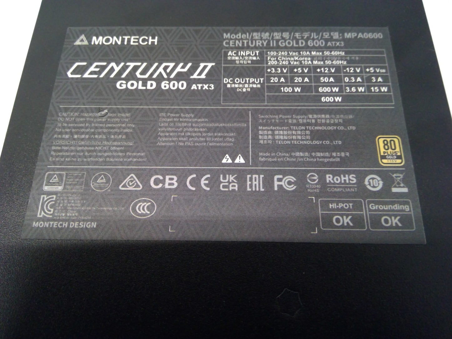 MONTECH Century Gold II 600W ATX3.0 FULLY MODULAR POWEWR SUPPLY MPA0600