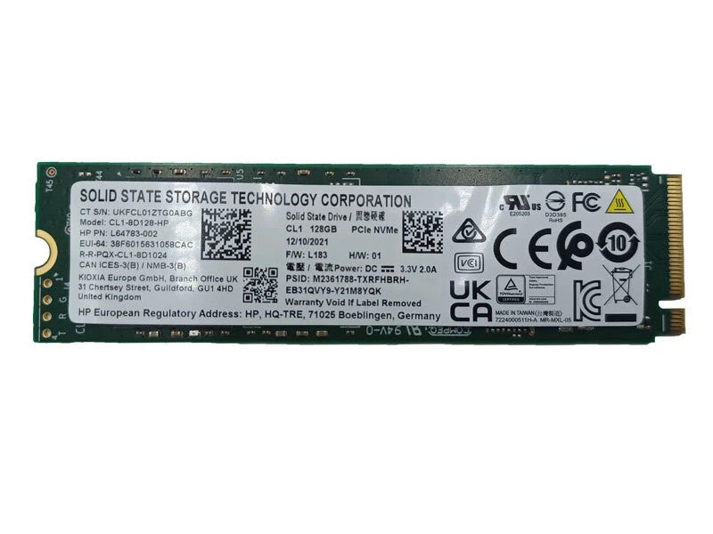HP L64783-002 128GB M.2 Gen3 2280 NVMe PCIe 3x4 CL1-8D128-HP Solid State Drive