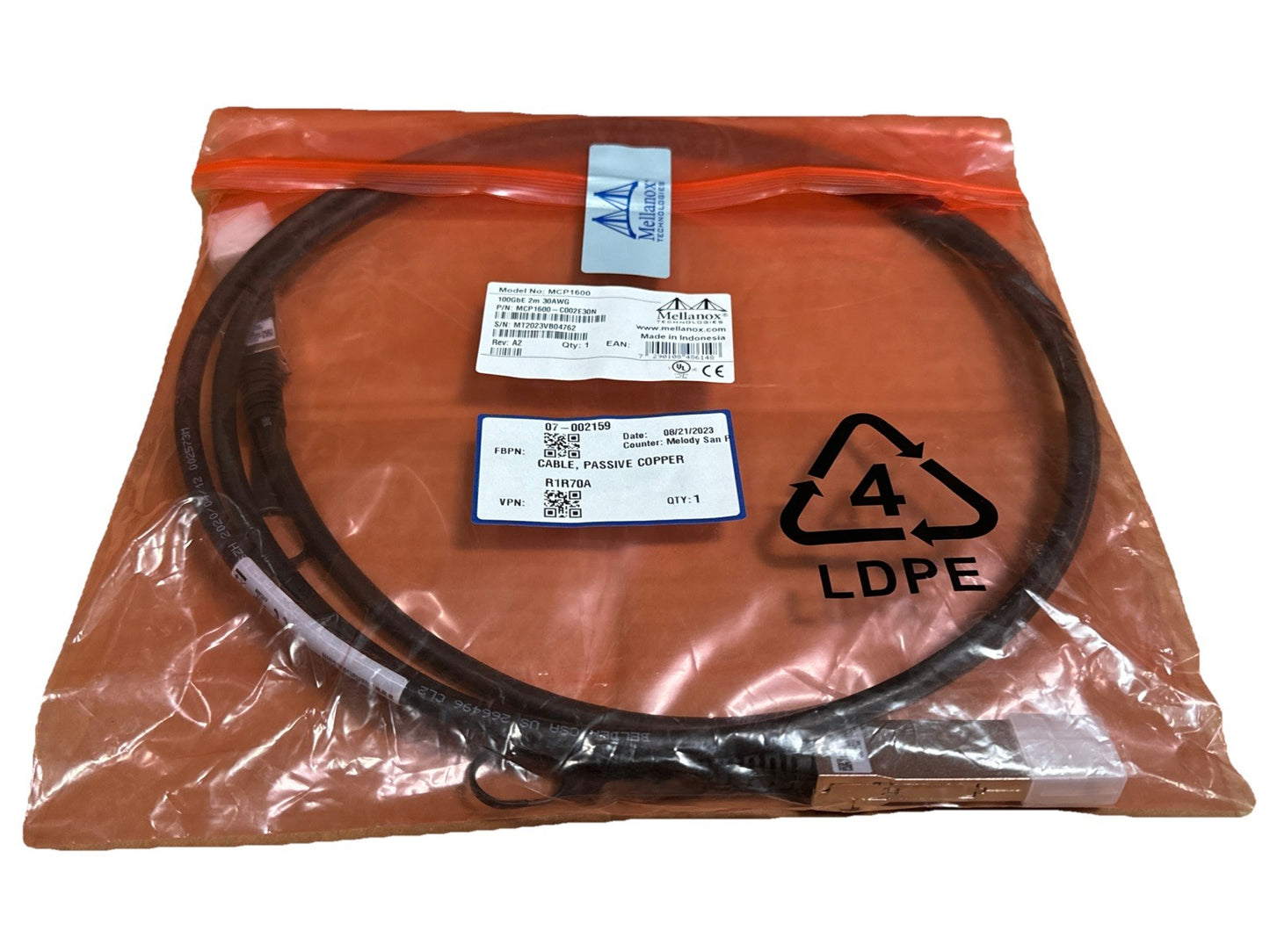 Nvidia Mellanox 100GbE QSFP 2m 30AWG Passive Copper Cable MCP1600-002E30N